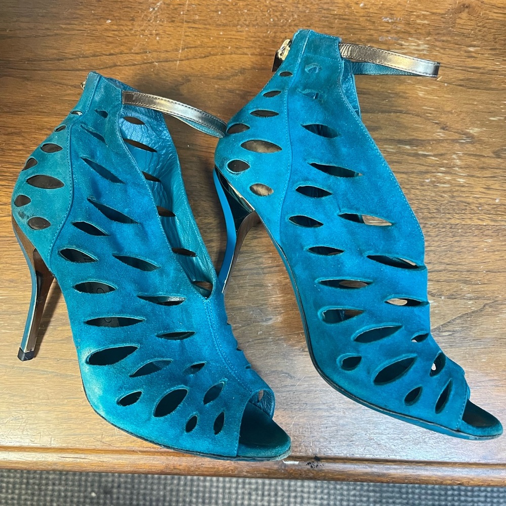 Women’s Jimmy Choo Green Suede Caged Heels Size 36.5